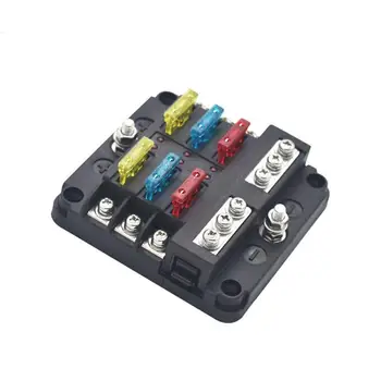 

Universal 12V 32V Plastic Cover Fuse Box Holder M5 Stud With LED Indicator Light 6 Ways Blade for Auto Car Boat Marine Trike