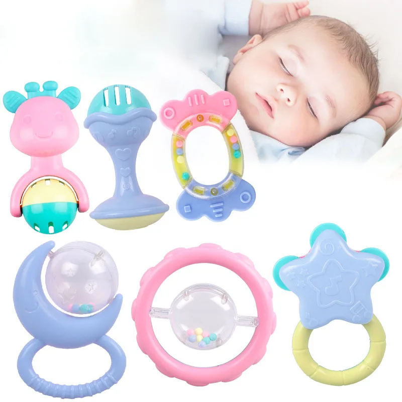 6pcs Baby Rattle Teether Toy Set Hanging Roll Bell Infants Sleeping Mobile Educational Toys