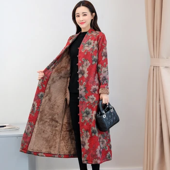 

Uego Thicken Fleece Warn Winter Woolen Coats Cotton Print Floral Vintage Chinese Style Winter Coat Plus Size Women Casual Winter Coat