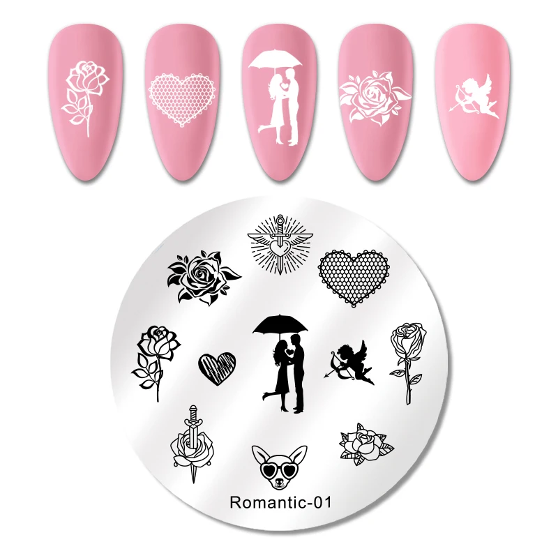 Romantic-01 NICOLE дневник кружева цветок животное ногтей штамповки пластины Мраморное изображение штамп шаблоны геометрический Маникюр печать трафареты инструменты - Цвет: Romantic-01