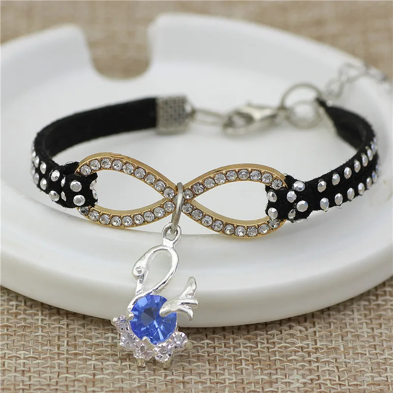 12 шт./лот, 2 стиля, женский браслет бесконечности, позолота, CZ Кристалл, лебедь, браслет с подвеской для женщин, свадебные ювелирные изделия, подарок