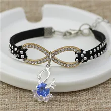 12 шт./лот, 2 стиля, женский браслет бесконечности, позолота, CZ Кристалл, лебедь, браслет с подвеской для женщин, свадебные ювелирные изделия, подарок