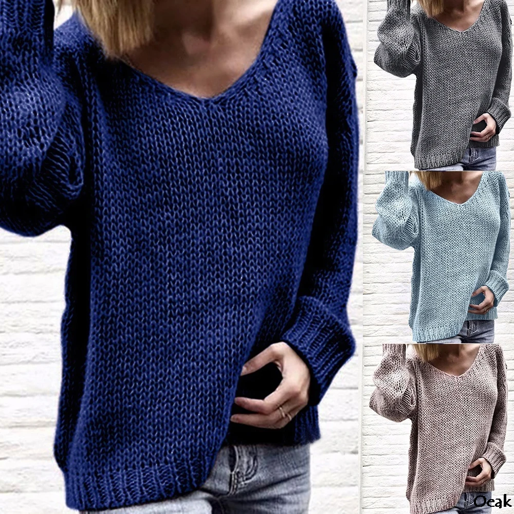 

SHUJIN Women's Autumn And Winter Sweaters Solid Color V-neck Sweater Women Sweaters Pullover Sweater Knit women's Pullover Top