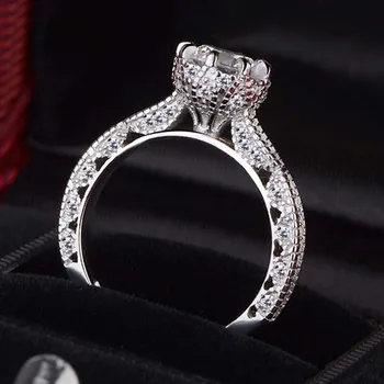 

14k White Gold Diamond Rings For Women Micro inlaid hollow flowers full of stars AAA Zircon Gemstone Wedding Ring Fine Jewelry