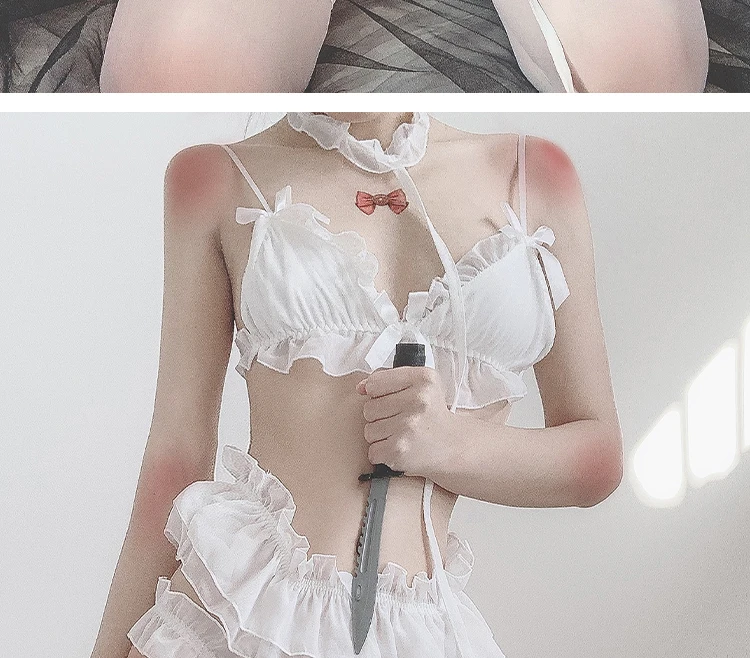 Kawaii японское нижнее белье набор Лолита сексуальный косплей рюшами Кукла наряд бюстгальтер и трусики с подвязками Костюм школьницы белье