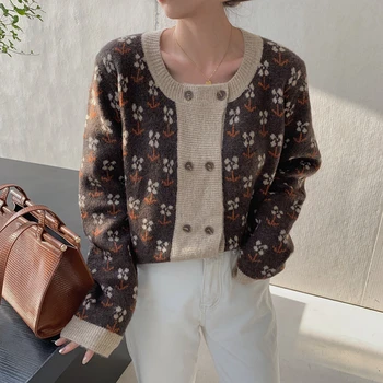 

Autumn Winter Floral Print Sweet Sweater Cardigans for Ladies Elegant All-macth Comfort Sweater 2020 New Women's Clothing
