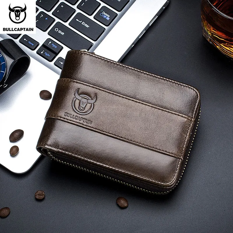 Beste Bullcaptain Nieuwe Collectie Mannelijke Rfid Lederen Portemonnee Mannen Portemonnee Koeienhuid Portemonnee Slanke Designer Merk Portemonnee Billetera Para Hombres