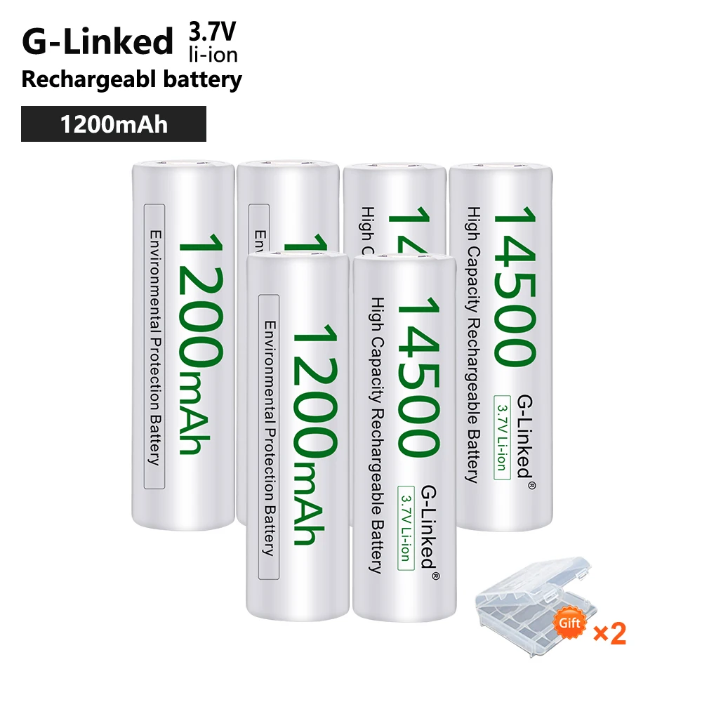 G-линкд 6 шт. 3 7 V AA 14500 Перезаряжаемые Батарея 2A 1200 мА/ч литий-ионный Аккумулятор