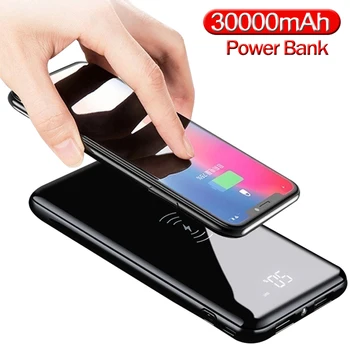 チーワイヤレス30000mahの電源銀行充電器iphoneサムスン外部バッテリー銀行内蔵充電器powerbankポータブル
