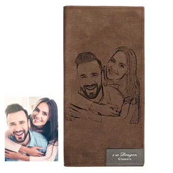 

Men's Long Style Bifold Custom Inscription Text/Photo Engraved PU Leather Wallet Soft Stitching Leather Wallet Slim Wallet 2020