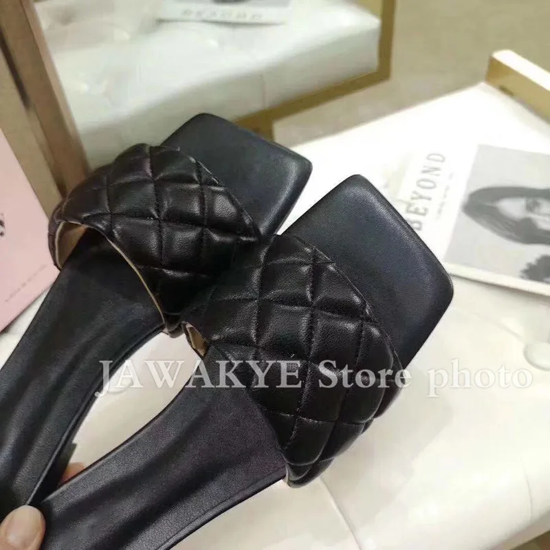 Najtaniej Letnie buty damskie płaski obcas skórzane klapki buty na plażę cukierki kolor kwadratowy z wystającym palcem muły buty damskie kapcie na zewnątrz