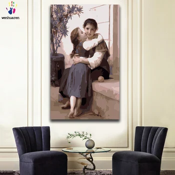 

DIY colorings pictures by numbers with colors Mother and daughter with love picture drawing painting by numbers framed Home