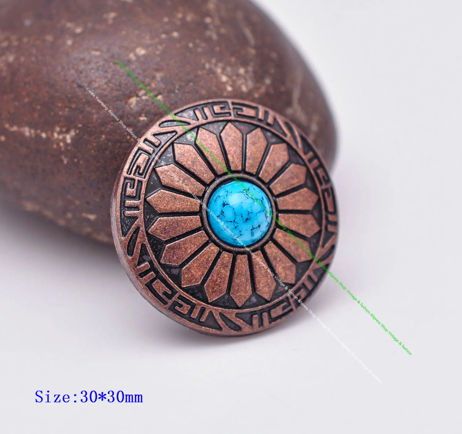 10 Stück 30 mm antikes Kupfer, Sonnenblume, beige, türkis, Lederhandwerk, Gürtelzubehör, Brieftaschenetui, Conchos für Leder mit Schraubverschluss – Detail 26