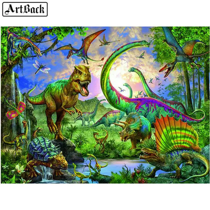 

ARTBACK 5d diy diamond painting full square Jurassic dinosaur sticker 3d diamond embroidery pterosaur diamond mosaic animal
