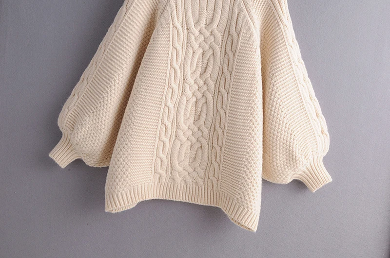 Women Autumn O-neck Knitted Lantern Sleeve Solid Female Sweater Ladies Casual Sweater