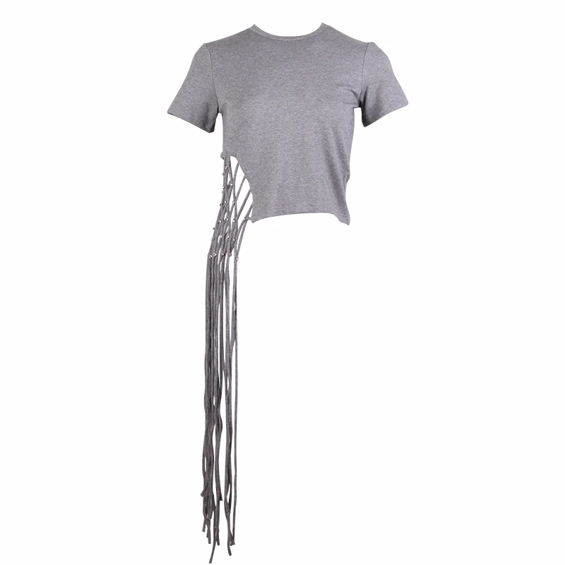 Женская футболка с кисточками TWOTWINSTYLE летняя повседневная круглым вырезом и