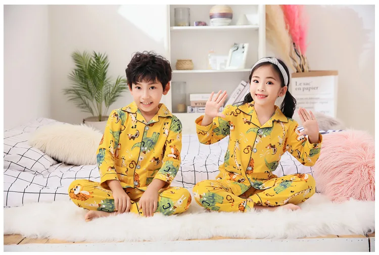 Spring Autumn Winter New Style Pure Cotton Long Sleeve Shirt Big Boy CHILDREN'S Pajamas Men And Women Baby Cartoon Tracksui