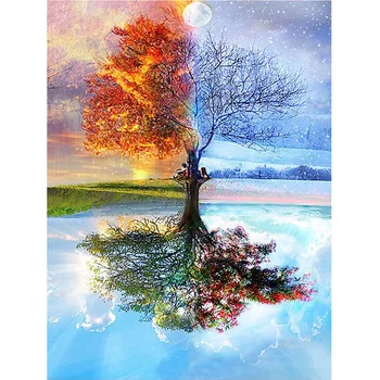 

ZhdAr 5d Diamond Painting Full Drill Ice Fire Tree Painting By Numbers Diamond Embroidery Cross Stitch Home Mosaic Gift