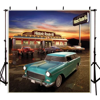 

Photography Backdrops Historcal Route 66 Hotel Restaurant Vintage Car Park Custom Backdrop Photo Studio Background Vinyl