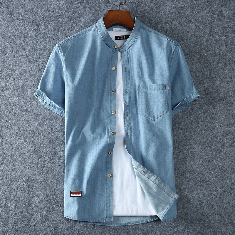 Denim Shirt Men Cotton Short Sleeve Summer Casual Jeans 5XL 6XL 7XL 8XL