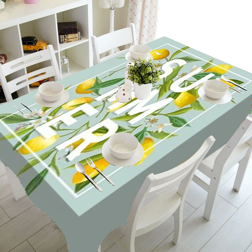 

Tropical Summer Lemon with Plants Leaves Tablecloth Rectangle Waterproof Lemon Table Cloth Dining Table Cover Party Home Decor