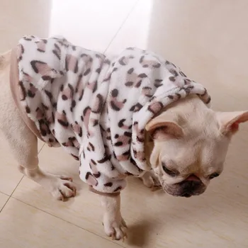 

Pet Autumn Winter Clothes Flannel Warm 2-legged Clothes Thickening Hoodie Clothing Puppy Cold-weather Leopard Print Shirt