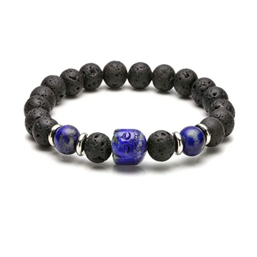 FYJS уникальный 8 мм круглый бусины черный камень лавы с лазуритом гравировкой