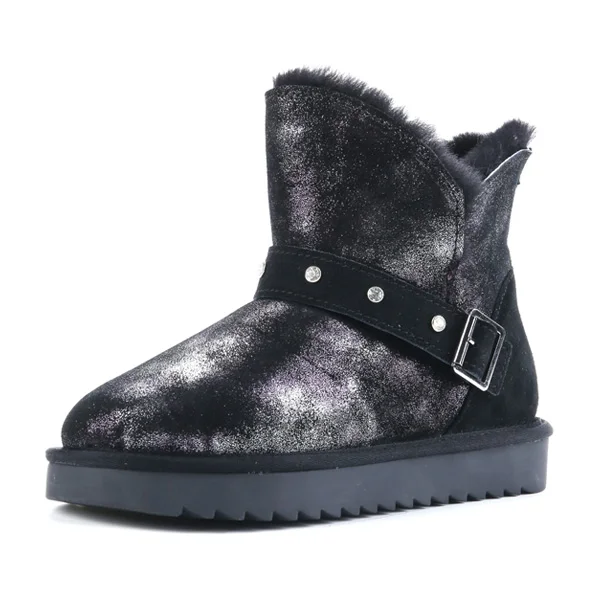 Genuine Leather Snow Boots Austrialia Classic Women Boots Real Fur Wool Winter Shoes Platfrom Warm Ankle Boots Plus Size DE - Color: Black Boots