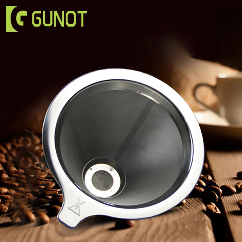GUNOT Воронка-капельница для кофе, многоразовый держатель для кофейного фильтра из нержавеющей стали, фильтр v60, двухслойный кофейник, металлическая воронка для фильтра
