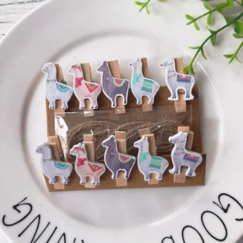

10Pcs/Pack Wooden Clips Photo Paper Clothespin Craft Clips Tropical Alpaca Party Home Decoration Clip With Hemp Rope