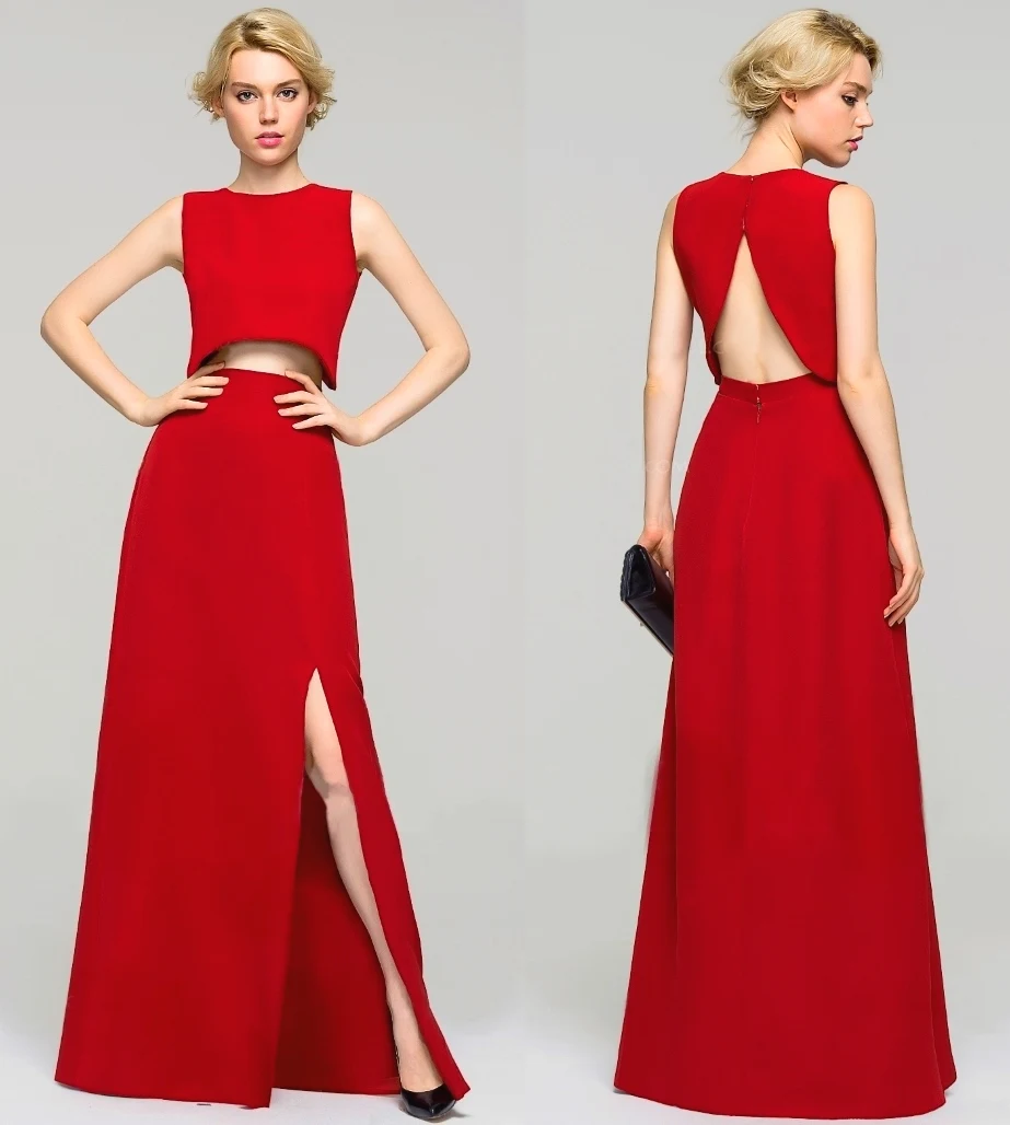 

vestido de festa saree strapless for sale sexy Two pieces backless red long robe de soiree courte bridesmaid dress