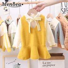 Menoea Girls Dress Autumn Korean New girls Dress Set kids dresses for Girl Dress Princess Cotton Long Sleeve Children Dresses