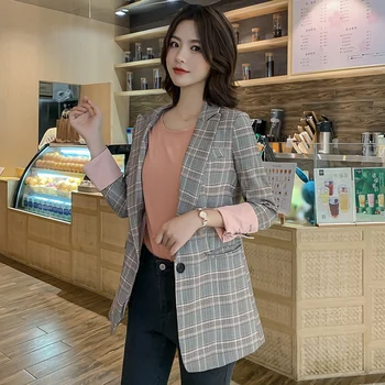 

Autumn Women's coat Loose women suit long suits women Plaid suit business suit jacket women blazers and jackets blazer feminino