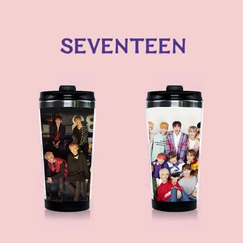 

Kpop SEVENTEEN Album Stainless Steel Water Bottles Sports Curve Cup K-pop SEVENTEEN 17 Double Layer Cup Fan Collection Gifts