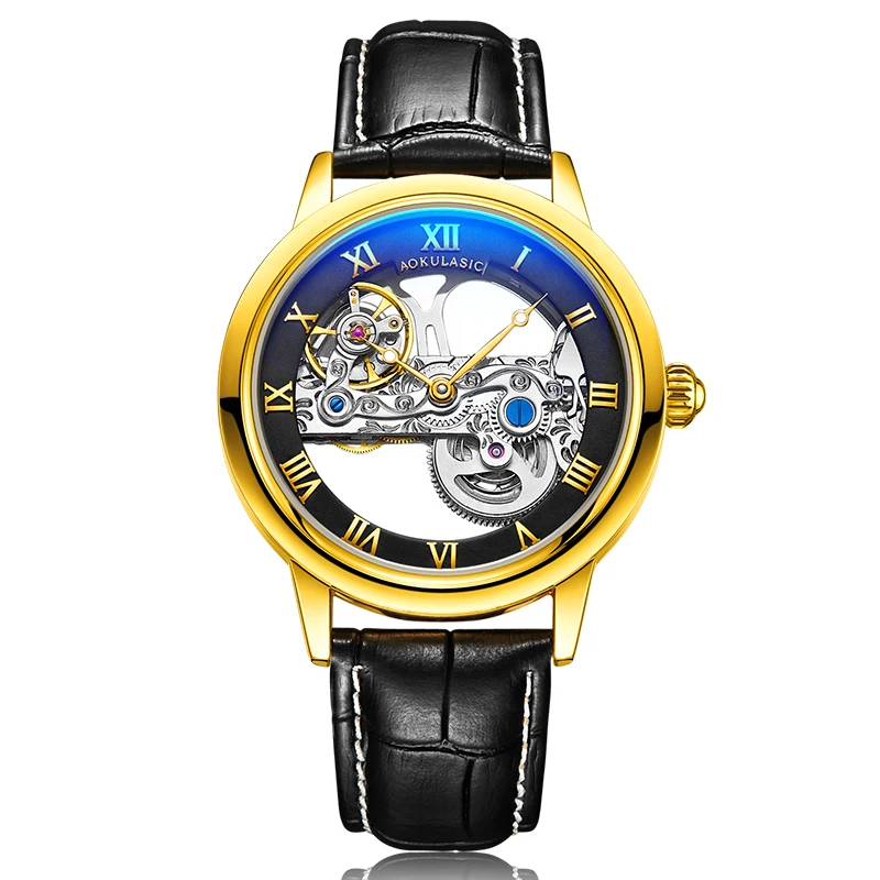 Mechanical watch 3 Модные прозрачные автоматические механические часы для мужчин, роскошные скелетные шестерни, с автоматическим заводом, кожаные светящиеся часы, Montre Homme Reloj - Цвет: Mechanical watch 3