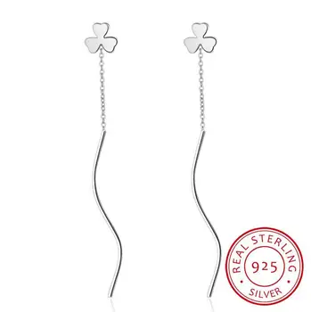 

New Arrival Trendy Pure Silver Wavy Long Chain Minimalist Link Dangle Earrings For Women 925 Sterling Silver Brincos