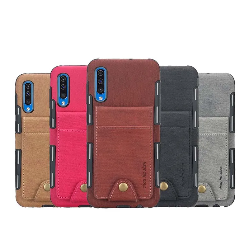 

Card Case For Samsung Galaxy A50 A 10 20 30 50 Shockproof Cloth PU leather + Soft TPU Cash Slot Case Cover Skin