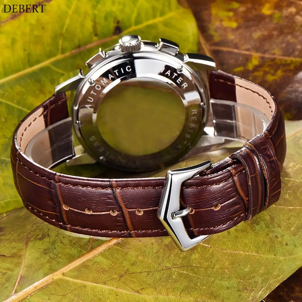 Debert42mm часы Moon Phase мужские автоматические механические наручные часы мужские s Relogio A Prova De Agua 316L часы из нержавеющей стали