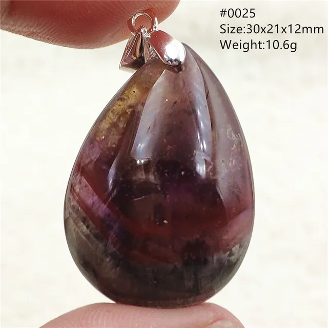 Genuine Natural Cacoxenite Auralite 23 Purple Red Pendant Water Drop Rutilated Bead Women Men AAAAAA 0025