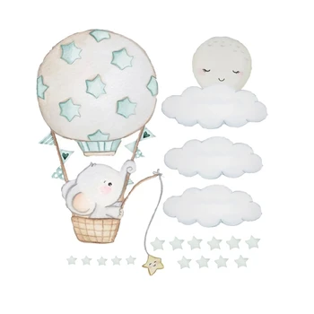 

Children Room Cute Cartoon Wall Stickers Home Decorative Stickers Bedroom Nursery Wall Decal Elephant Hot Air Balloon Clouds