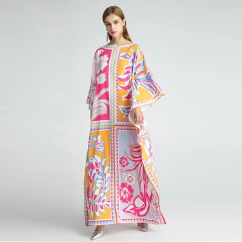 

Red RoosaRosee Designer Women new autumn fashion o neck bat sleeve long maxi loose dress