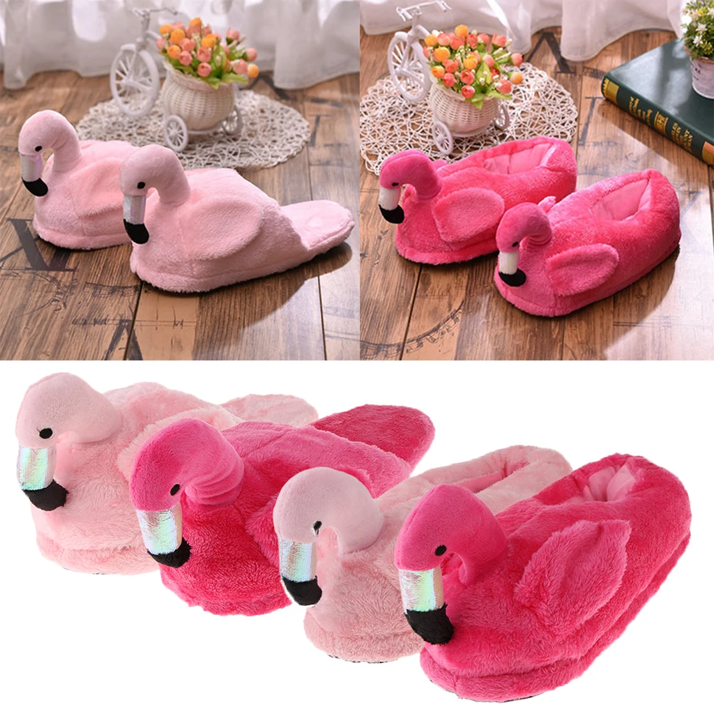 Cute Lady Female Flamingo Soft Plush Warm Slippers Novelty Home Indoor Shoes Xmas Gift