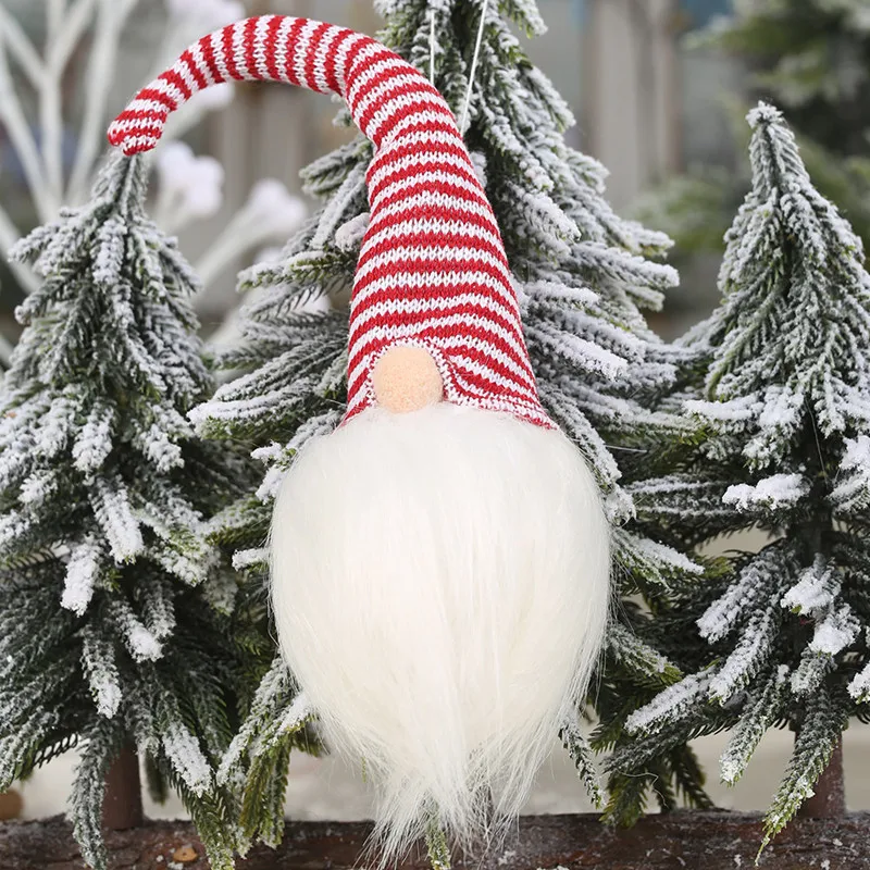 Рождественские светодиодные лампы в полоску, кепка без лица, кукла, маленький орнамент, украшение, скандинавский блеск, гном, старый человек, куклы, Рождественский Декор, Navidad - Цвет: Red white
