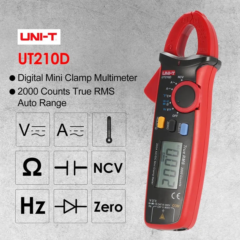 UT210D UNI-T мини True RMS цифровой ручной мультиметр-зажим Volmeter Авто диапазон DC/AC напряжение температура NCV UT210C 210D 210E - Цвет: UT210D