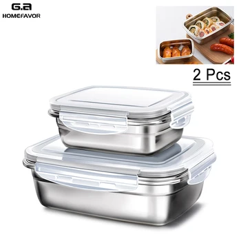 

2 Pcs Lunch Box Kids 304 Top Grade Stainless Steel Food Container Home Custom Bento Box Presevation Fruit Storage Boxes
