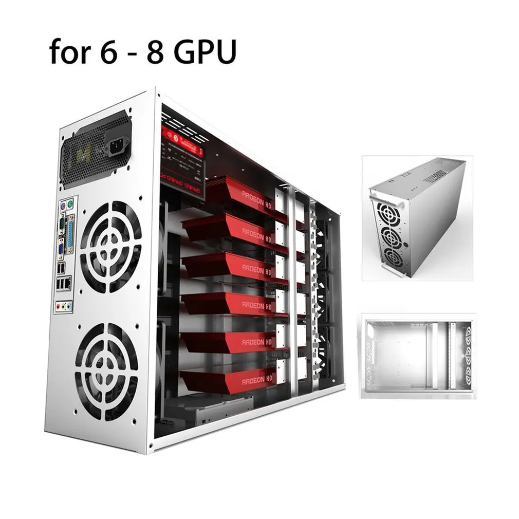 

Crypto Coin Open Air Mining Frame Rig Graphics Case ATX Fit 6/8 GPU Ethereum ETH ETC ZEC XMR Magnalium Alloy 5 Fans