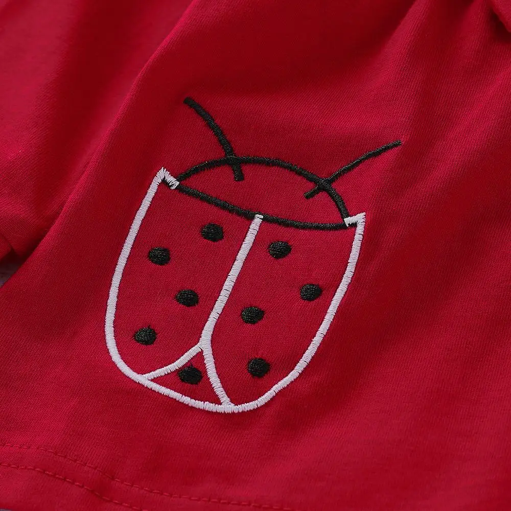 Y834 Children's spring suits 100% cotton Cute Girl baby Long Sleeve Ladybug Print Top + Trousers Set