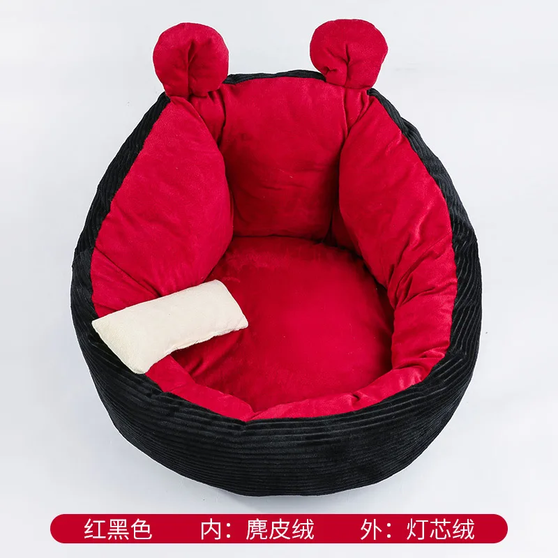 Red And Black Стиль, кровать для глубокого сна, кошачье гнездо, питомник, зимние принадлежности, плюшевое кошачье гнездо для сна, круглая кровать для домашних животных - Color: Red And Black