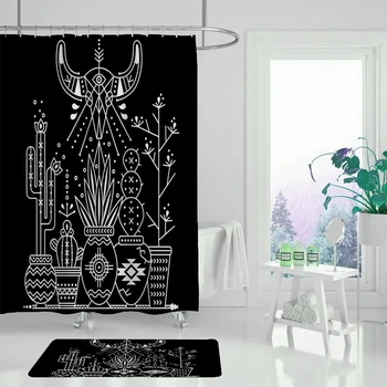 

High quality polyester shower curtain divination eye bathroom curtain set non-slip mat carpet