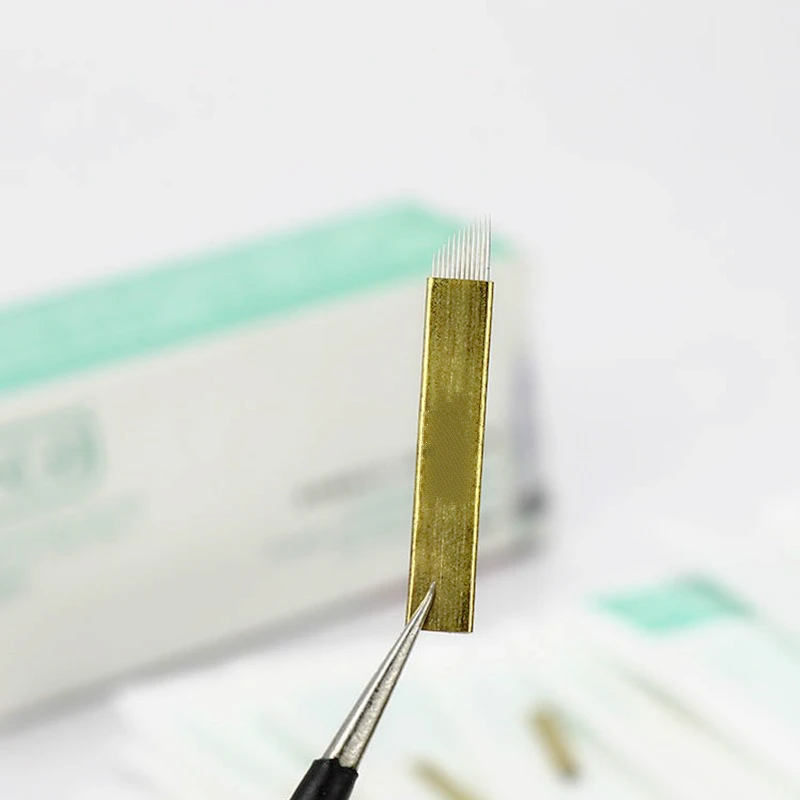 100 шт 14 Pin Перманентный макияж татуаж бровей лезвие микроболтование иглы для 3D вышивка ручная Татуировка ручка